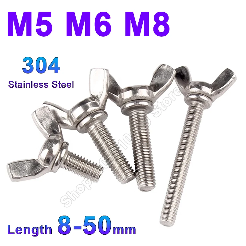 M5 M6 M8 DIN316 Nerezová oceľ 304 A2 Butterfly Skrutka ztiahnutia krídla skrutky palca skrutka pazúry ruka dotiahnutá dĺžkou skrutky 8-50 mm