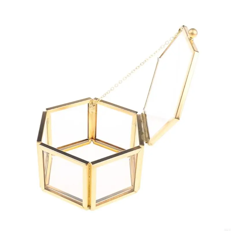 M6ce číry sklenený šperky krabičky hexagon prémiové nádherné vintage ring darčekové box s vekom