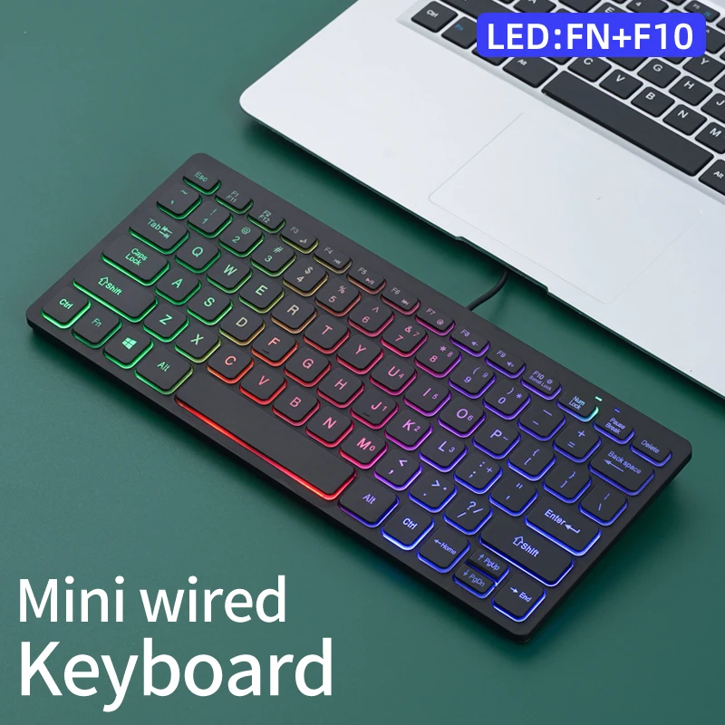 M70 Slim Keyboard Wired, Apayado Mini oslňujúca farebná klávesnica, Kráľovné kľúče postavy, basové kliknutie, RGB