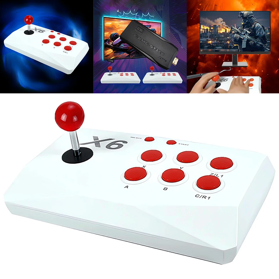 M8-X6 Arcade Video Wireless Game Console s arkádovým joystickom 4K vstavané 20000+ hier 32/64/128G pre PS1/FC/GBA/MAME