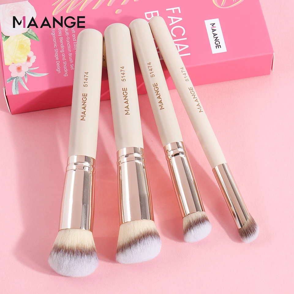 Maange 4ks kefka Make-up Set Esential make-up kefy pre základný make-up vysoko kvalitný drevená rukoväť silný prášok uchopenie darček