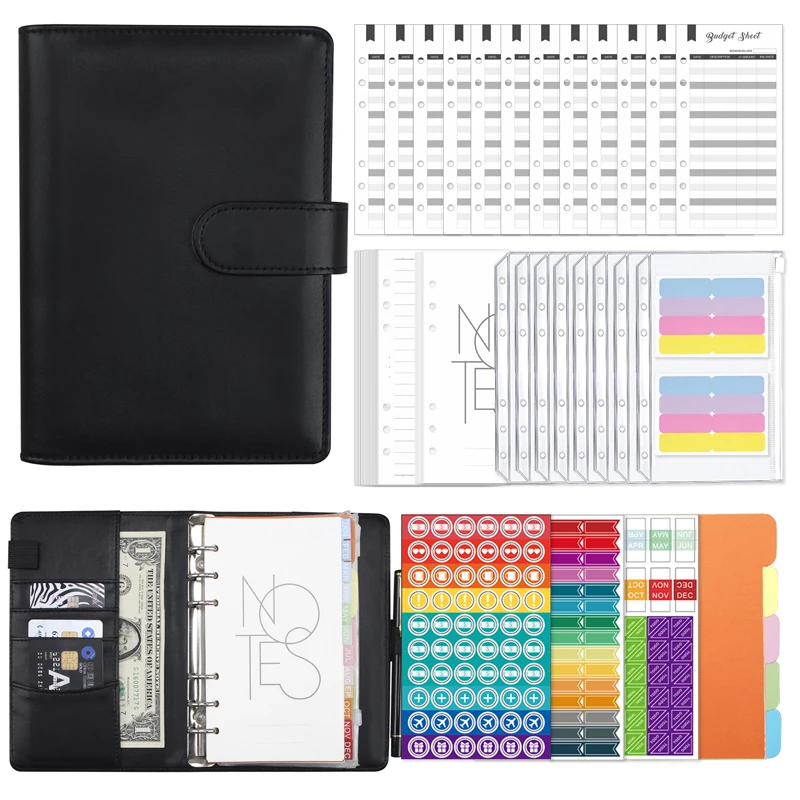 Macaron A6 PU Leather Loose-Leaf Notebook Creative Buckle Binder Cash Bill Financial Planner Agenda Manuál Organizátor kníh Organizátor