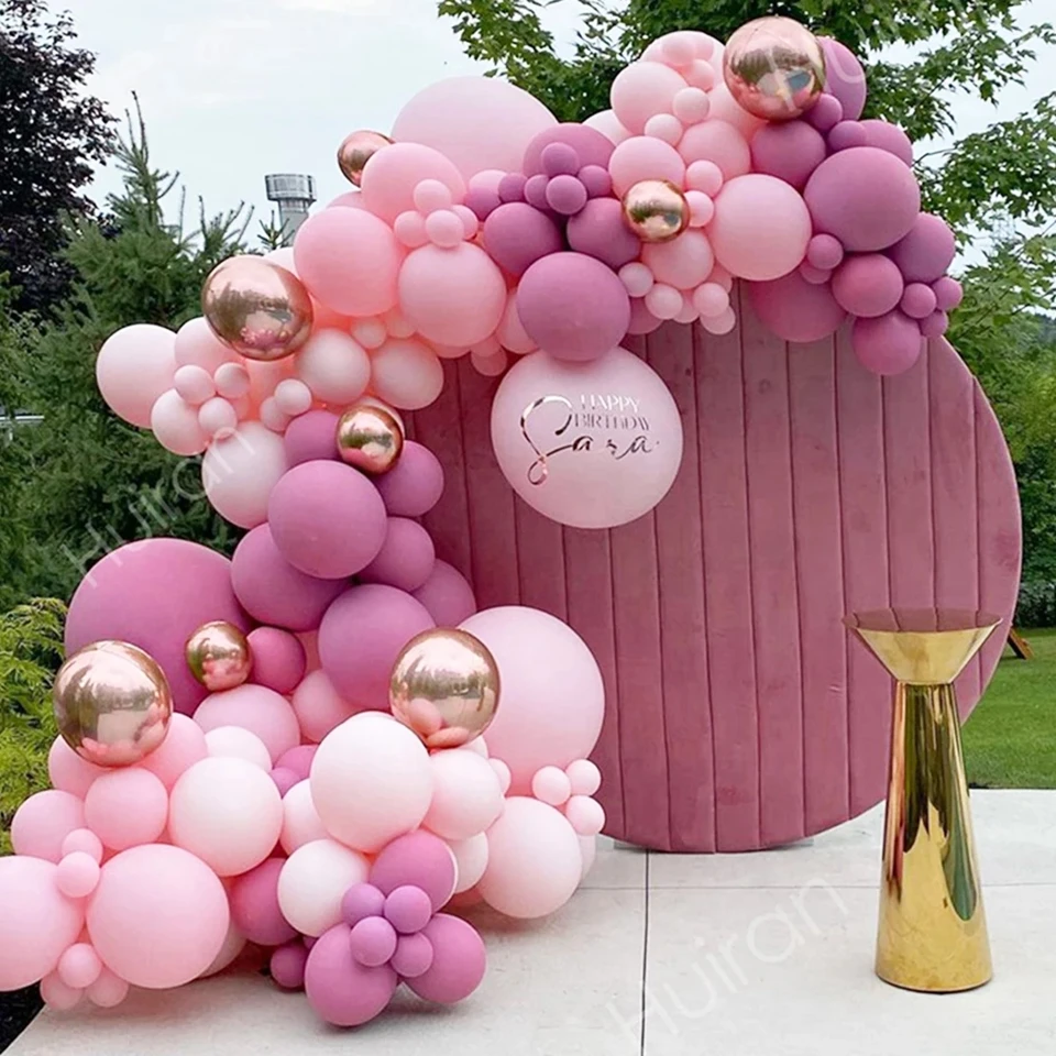 Macaron Pink Balón Garland Arch Kit Svadobná narodeninová oslava dekorácie Deti Globos Rose Gold Confety Latex Ballon BABILD
