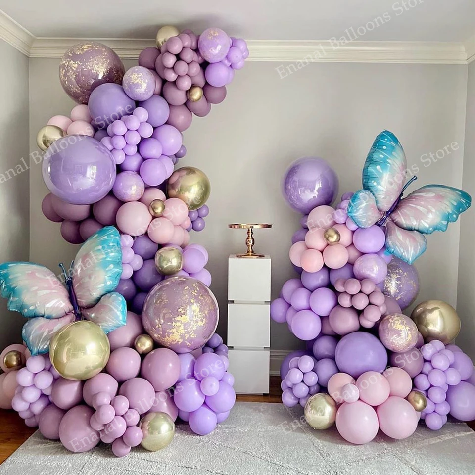 Macaron Pink Purple Butterfly 40 palcov Balón Girland Arch Kit Dievčatá narodeninová oslava bábätká Svadobná dekorácia Globos