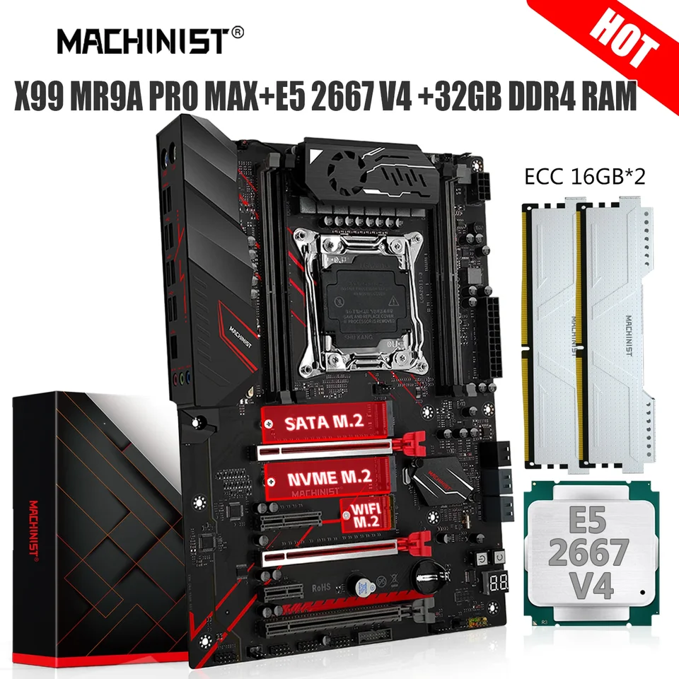 Machinista MR9A Pro Max X99 Set Xeon Kit E5 2667 V4 CPU LGA 2011-3 Procesor 32G = 2*16G DDR4 ECC Pamäť NVME M.2 WIFI