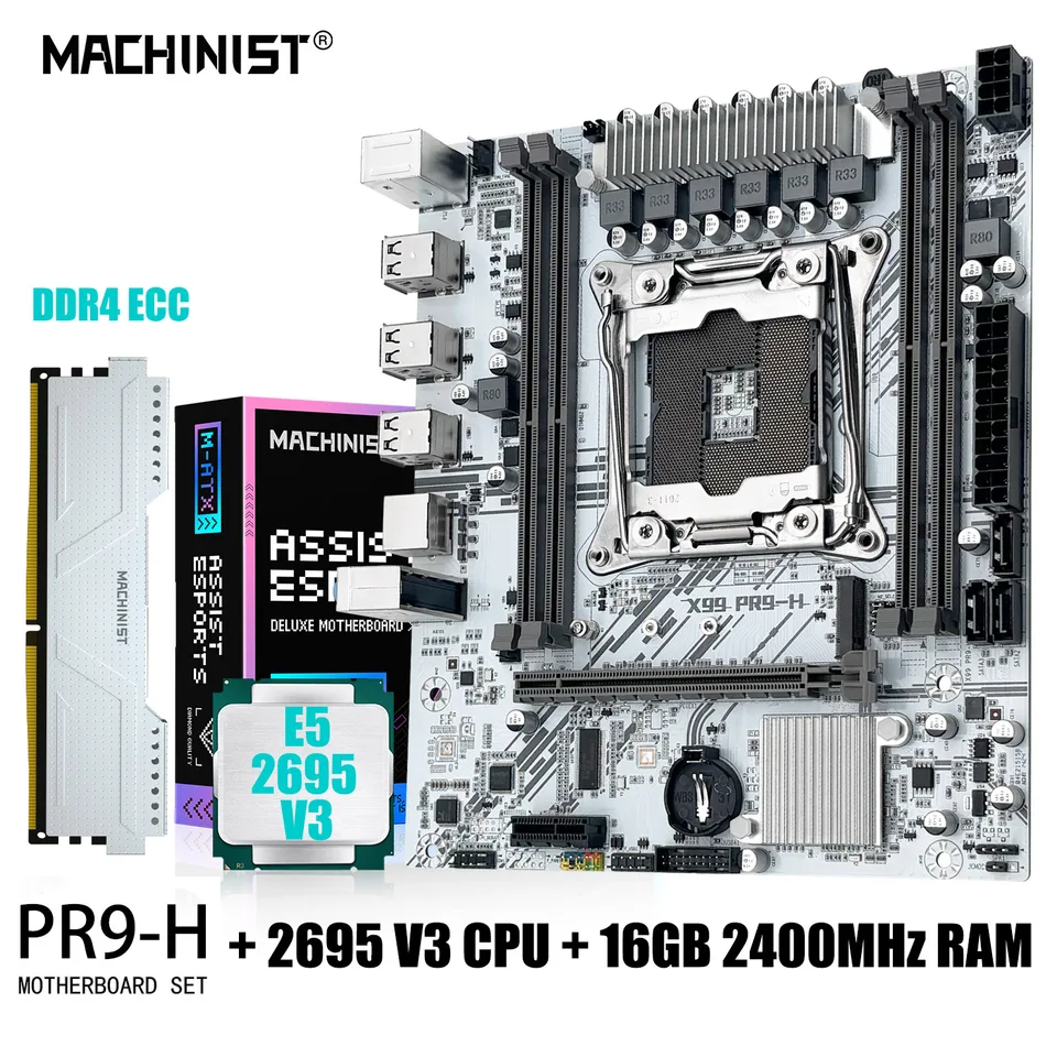 Machinista PR9-H X99 Súprava Základná doska LGA 2011-3 Intel Xeon E5 2695 V3 CPU set s 16 GB DDR4 ECC Memory Combo NVME M.2 SATA M-ATX