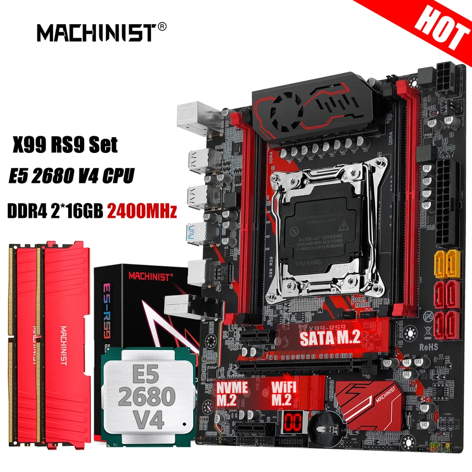 Machinista RS9 X99 Combo Combo LGA 2011-3 Xeon Kit E5 2680 V4 CPU DDR4 2*16G = 32G RAM 2400 MHz NVME M.2 USB 3,0 Štyri kanály