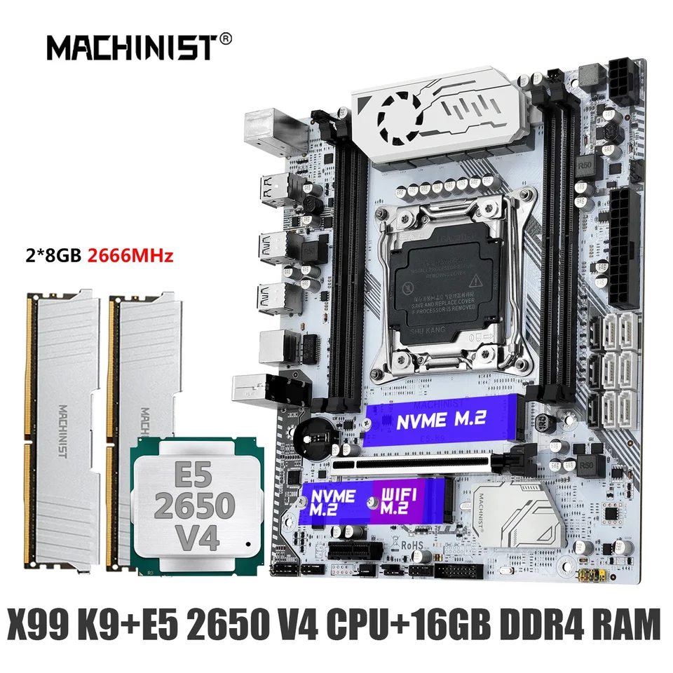 Machinista X99 K9 Combo Combo LGA 2011-3 Xeon CPU E5 2650 V4 Kit DDR4 16 GB RAM 2666MHz Memory NVME M.2 Štyri kanál USB3.0