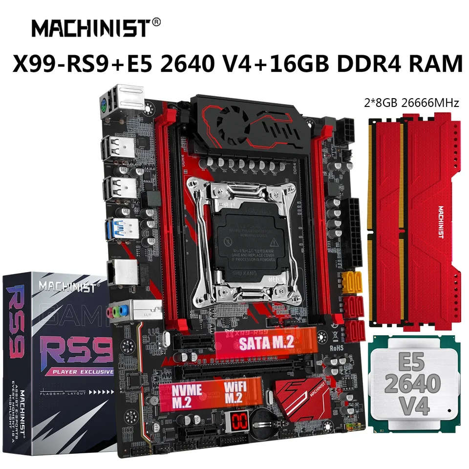 Machinista X99 RS9 Combo Combo LGA2011-3 Xeon Kit E5 2640 V4 procesor CPU DDR4 16GB 2666MHz Pamäť NVME M.2 Four Channel