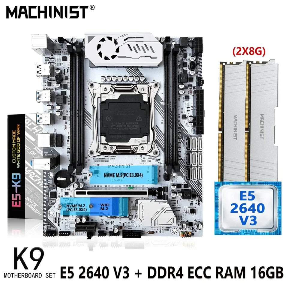 Machinista X99 Základná doska LGA 2011-3 Set s Xeon Kit E5 2640 V3 procesor CPU 2x8g = 16 GB DDR4 ECC RAM MAMENE NVME SATA M.2 K9
