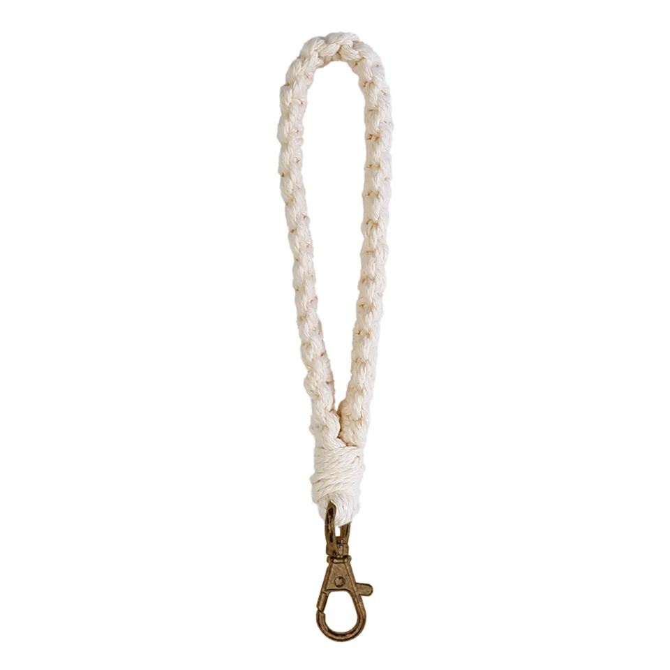 Macrame Keychain náramok s náramkom ručne vyrábané boho príslušenstvá náramok Kľúčenka pre kľúče kabelka, biela