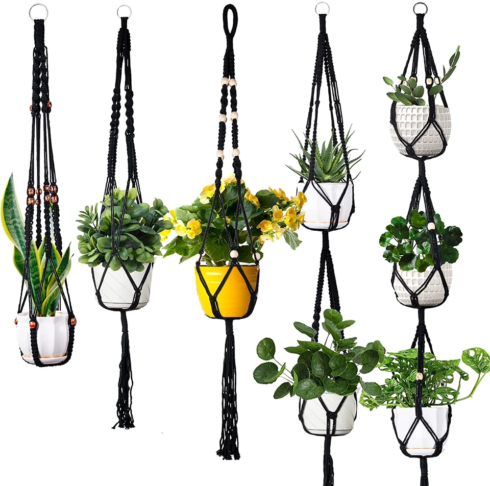 Macrame Ručne vyrobený rastlinný vešiaky Kásové košíky kvetinové hrnce držiak balkón visiaci dekorácia viazaný zdvíhací lano domáce záhradné potreby