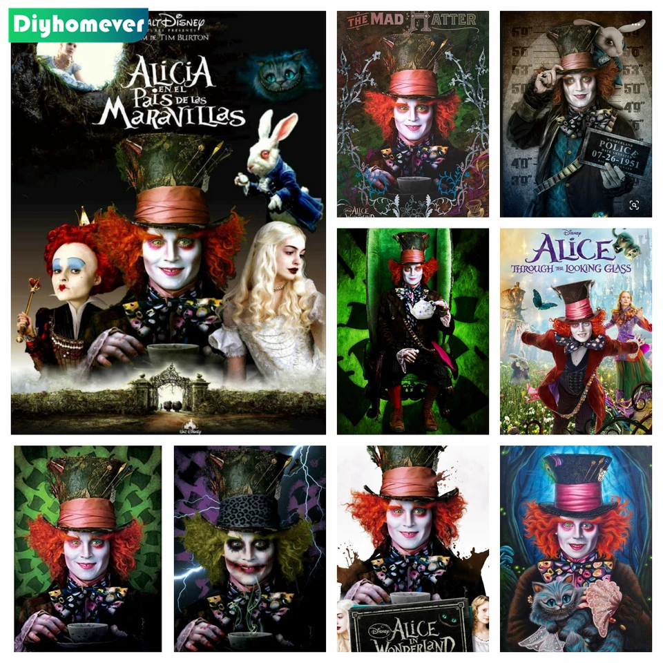 Mad Hatter Diamond Painting Alice in Wonderland Cheshire Cat Disney Diamond Art Cross Stitch Kit Domáca dekorácia mozaiky