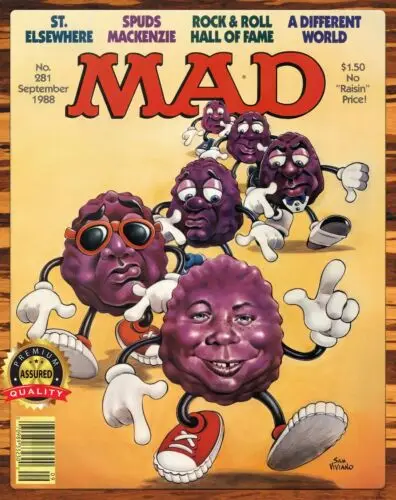 MAD Magazine - september 1988 - Kalifornské hrozienka - obal - kovová značka