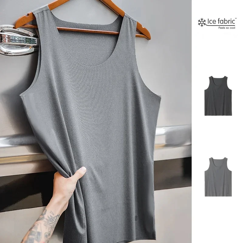 Maden muži bez rukávov Tank Top ľad hodváb Cool Feeld Feeled vesta telocvičňa Sval Sportswear košeľa O-krh