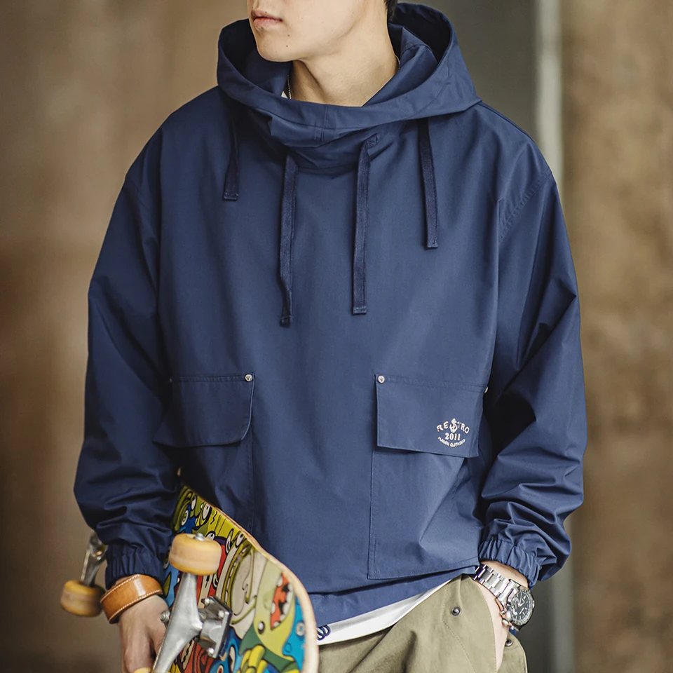 Maden Pánska vinobranie paluby Smock Hoodies Outdoor Windproof Hoodie Loose Pullover Bunda s veľkými vreckami potlačené vrcholy oblečenia