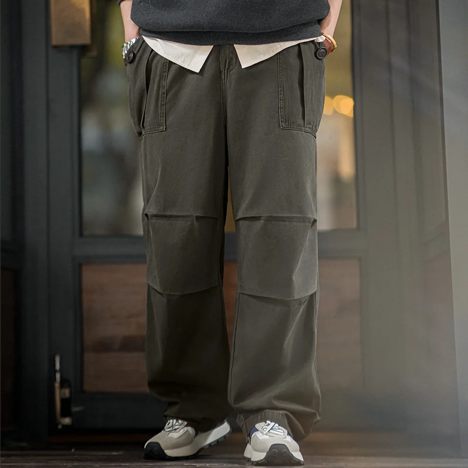 Maden Vintage Double-Preat Patle Pants Loose Cotton Rovné neformálne nohavice s YKK Zip Fly Fly for Men's Spring a jeseň