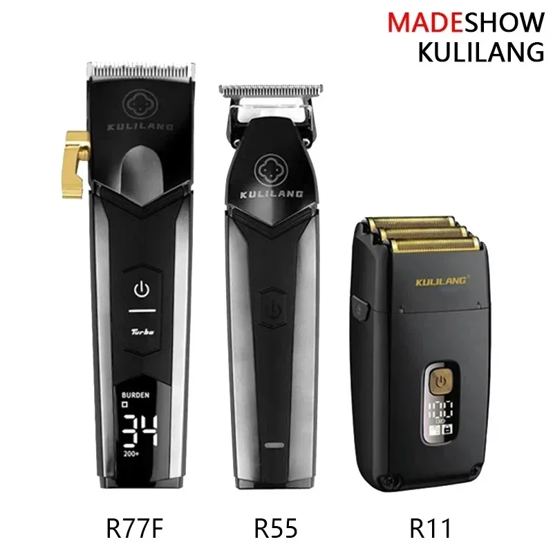 Madeshow Kulilang R77F R55 R11 Profesionálny bezdrôtový strih na vlasy LCD Displej Clipper Clipper Barber Hair Trimmer pre mužov
