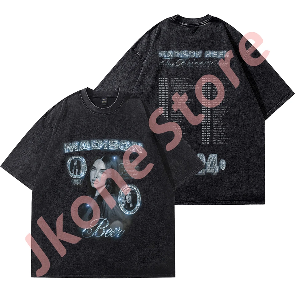 Madison Beer Spinnin Tour Vintage Wash Tee Summer Ženy Men módne bavlnené tričká s krátkym rukávom