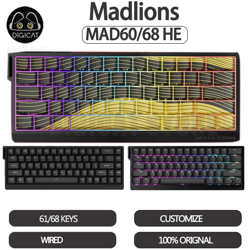 Madlions Mad60 He Magnetic Switch Mechanická klávesnica 61/68Keys Mad68 káblová klávesnica Hot Swap Custom Esports Gamer Keyboard Darček