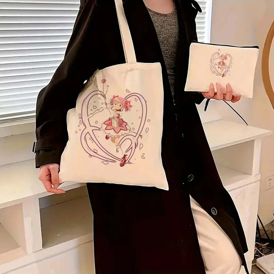 Madoka Magica Puella Magi Tote Set - Dámska priestranná taška na rameno s ľahkým prístupom a zodpovedajúcej spojky