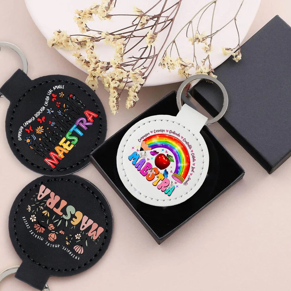 Maestra Leather Keychains Španielsky učiteľ Rainbow Peruzka Kľúčenka Učiteľka Učiteľka Darčeky späť do školy darček pre maestra