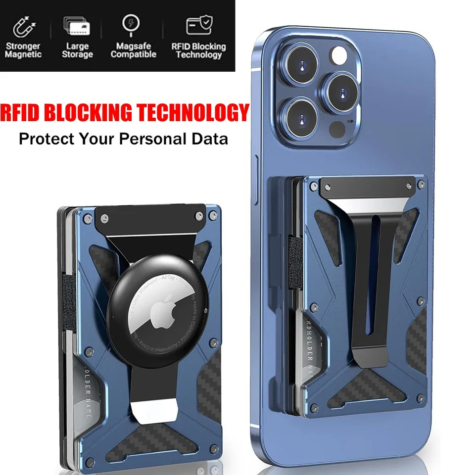 Mag Safe Wallet Money Clip, 2 v 1 držiak na držiak vzduchu a klip o peniazoch [s 1 magnetickými listami], pre magnetické a nemagnetické telefóny