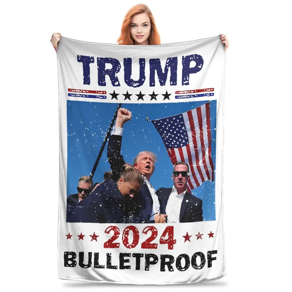 MAGA TRUMP 2024 Prezident Bulletproof DROOD CHIP COY Soft Soft Shot Shot Hrot prikrývky pre posteľ 50x60 palca viacerých veľkostí Bedspread