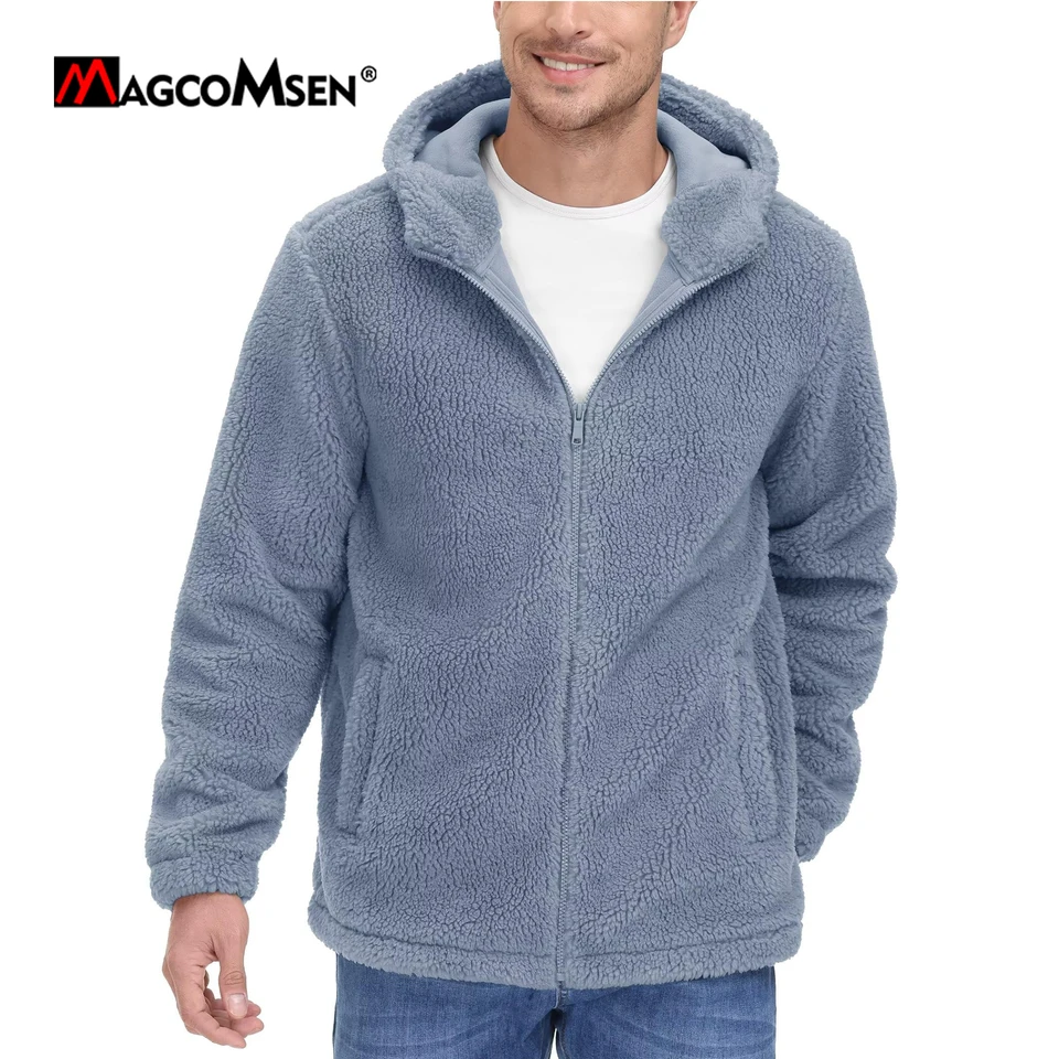 Magcomsen zimné mužské mikiny zips Up fuzzy Sherpa -lemed fleece s kapucňou mikina 2 vrecká teplá ťažká hustá bunda