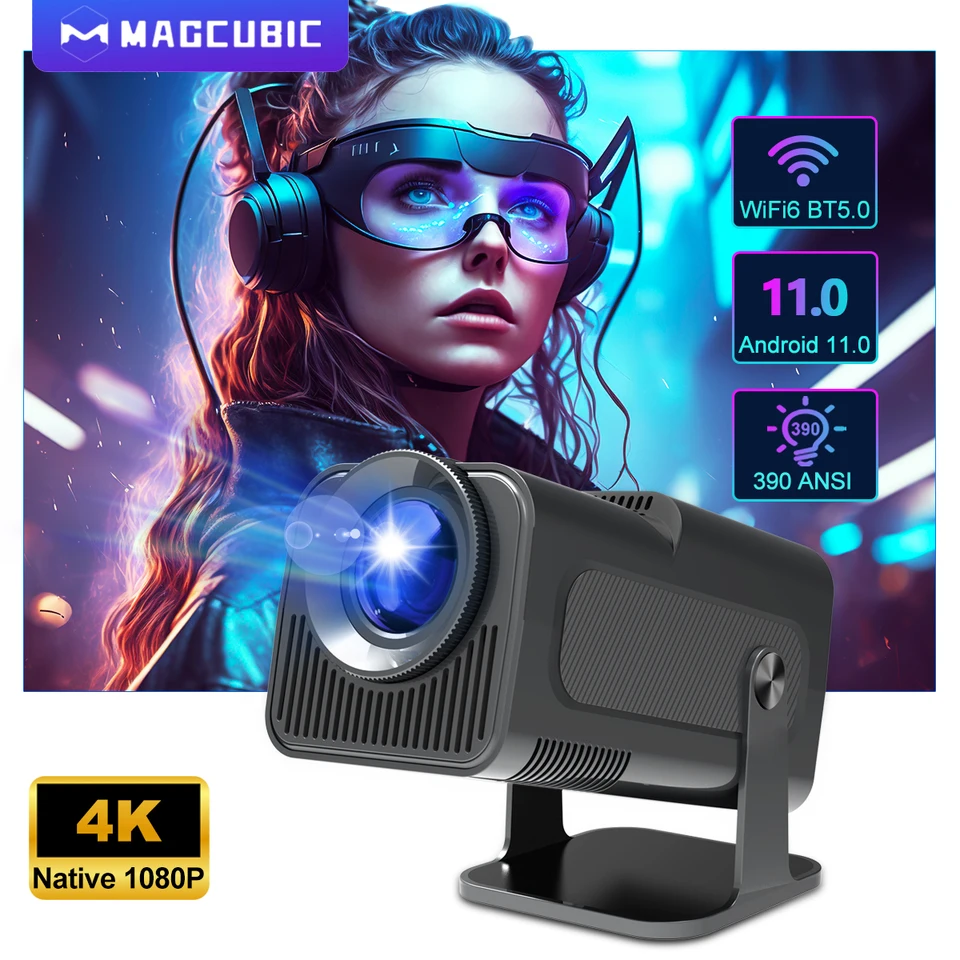 Magcubic 4K Native 1080p Android 11 Projector 390ansi Hy320 Dual WiFi6 BT5.0 Cinema Outdoor Prenosný projekt Upgrovaný Hy300