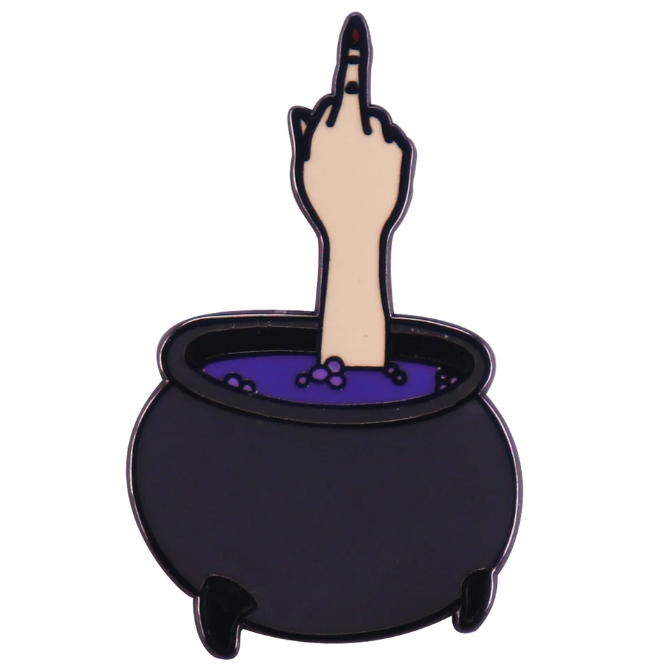Magic Cauldron Middle Finger Enema Pin čarodejnícky čarodejnícky čarodejnícky odznak Halloween šperky darčeky