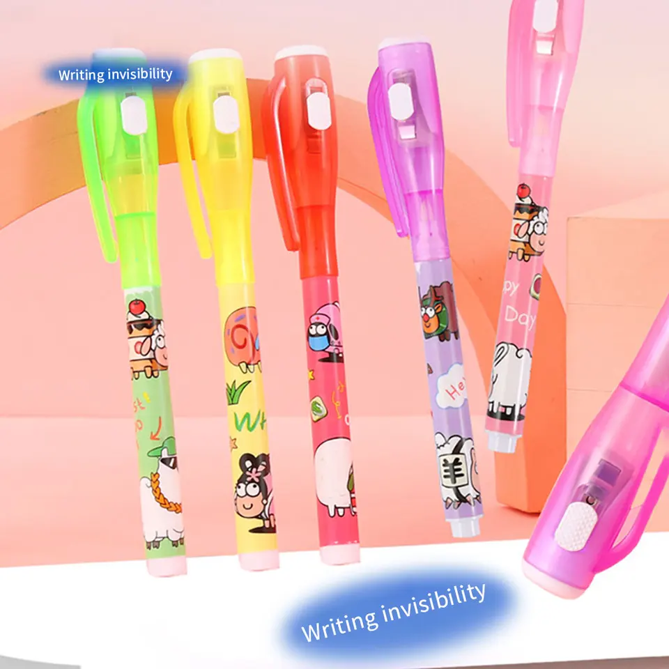 Magic LED svetlo UV UV bezfarebné perá ultra fialové baterky Ink Pen School Office Kancelária Študentské pero Pen Secret Marker Pens
