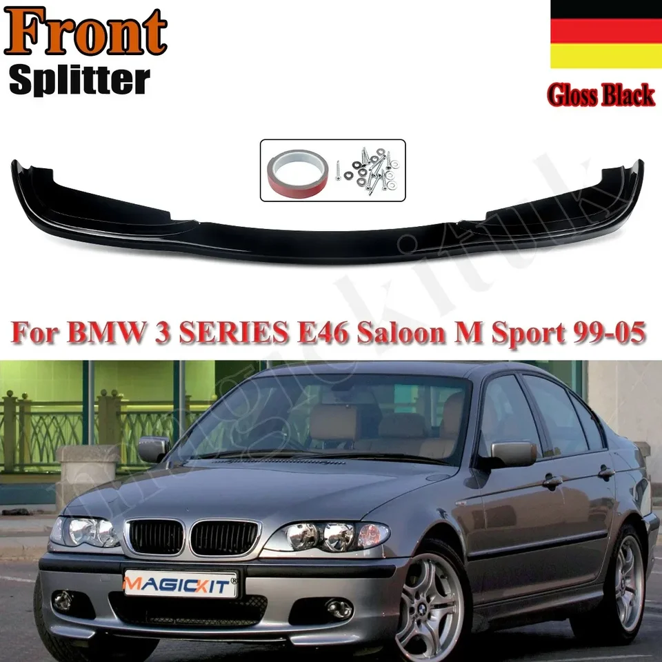 Magickit Front Splitter Splitter Spoiler Gloss Black for BMW 3 Series E46 Saloon M Sport 1999-2005