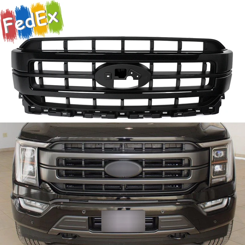 Magickit Grilles Vymeňte za 2021 2022 2023 Ford F-150 F150 Zostava prednej mriežky Lariat Style Front Horná mriežka UM Čierna čierna