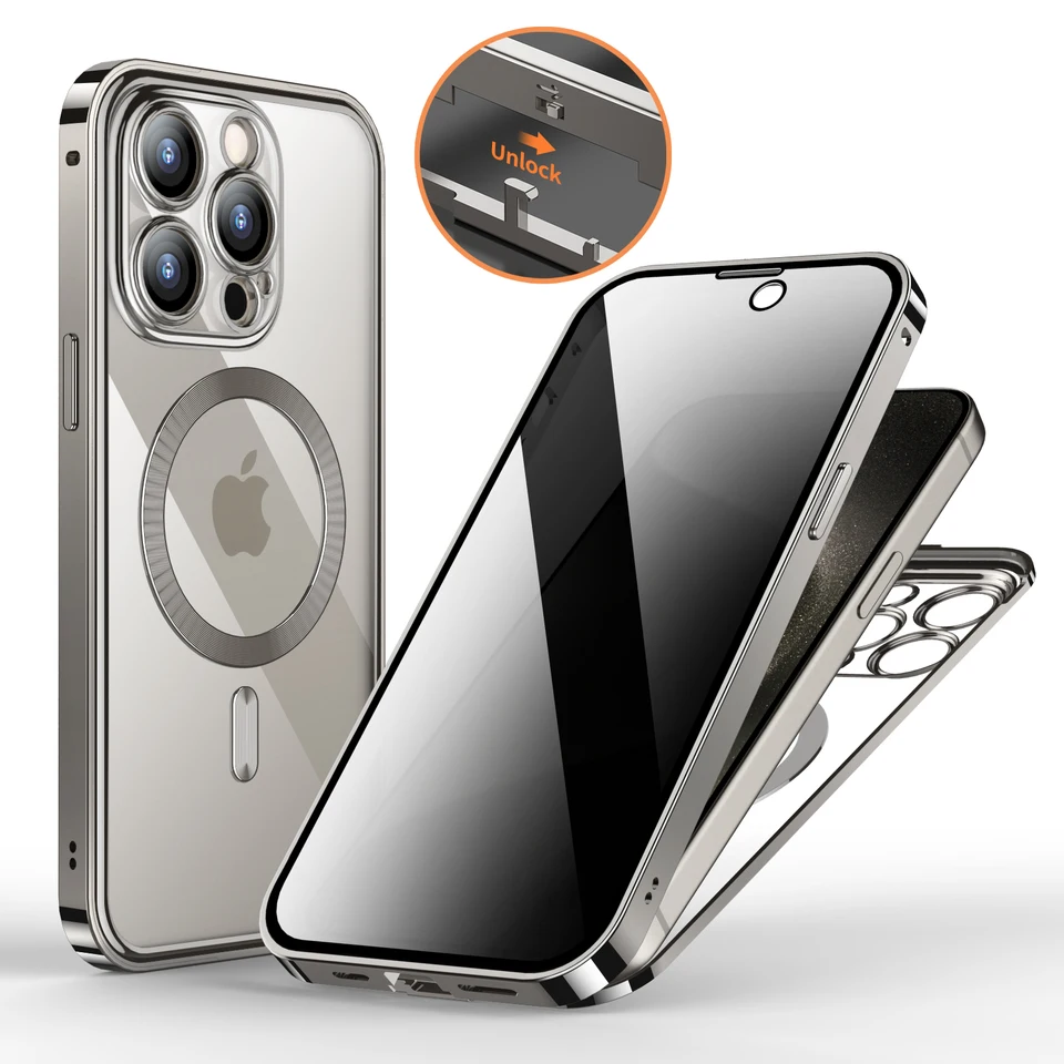 Magnetic pre iPhone 15 Pro Max Magsafe Puzdro na celé telo Drop Proof Metal Frame so vstavaným 9H ochranár