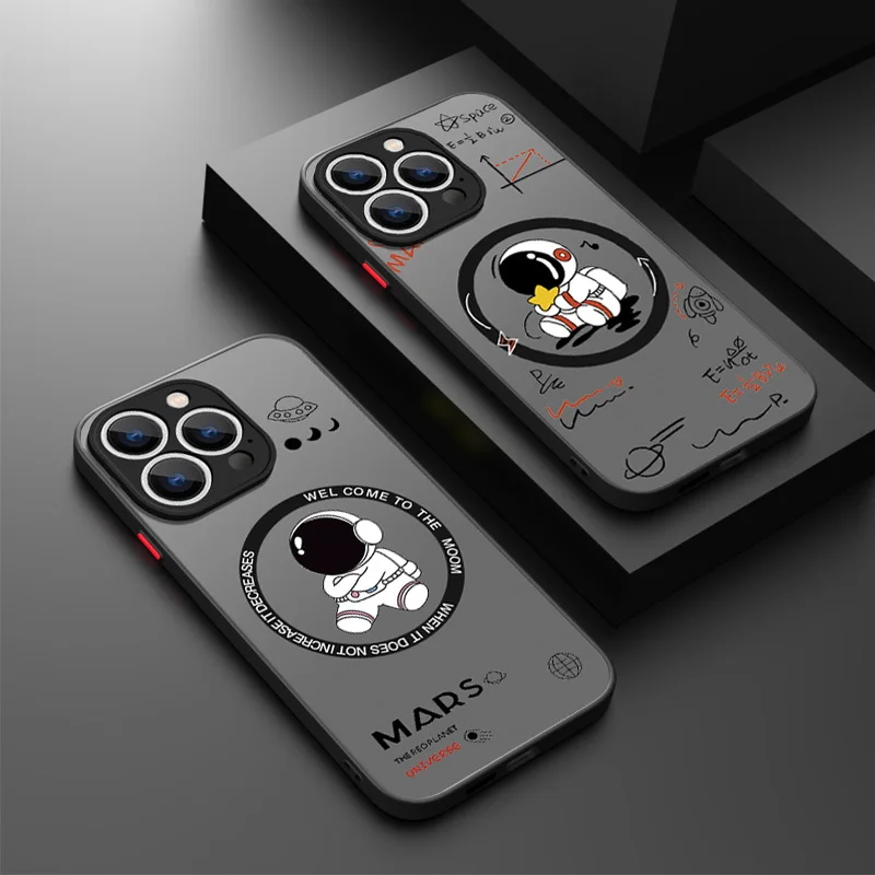 Magnetic pre Magsafe Cartoon Astronauut puzdro pre iPhone 16 15 Pro Max 14 Pro 16 Plus luxusný nárazový nárazník tvrdý matný kryt