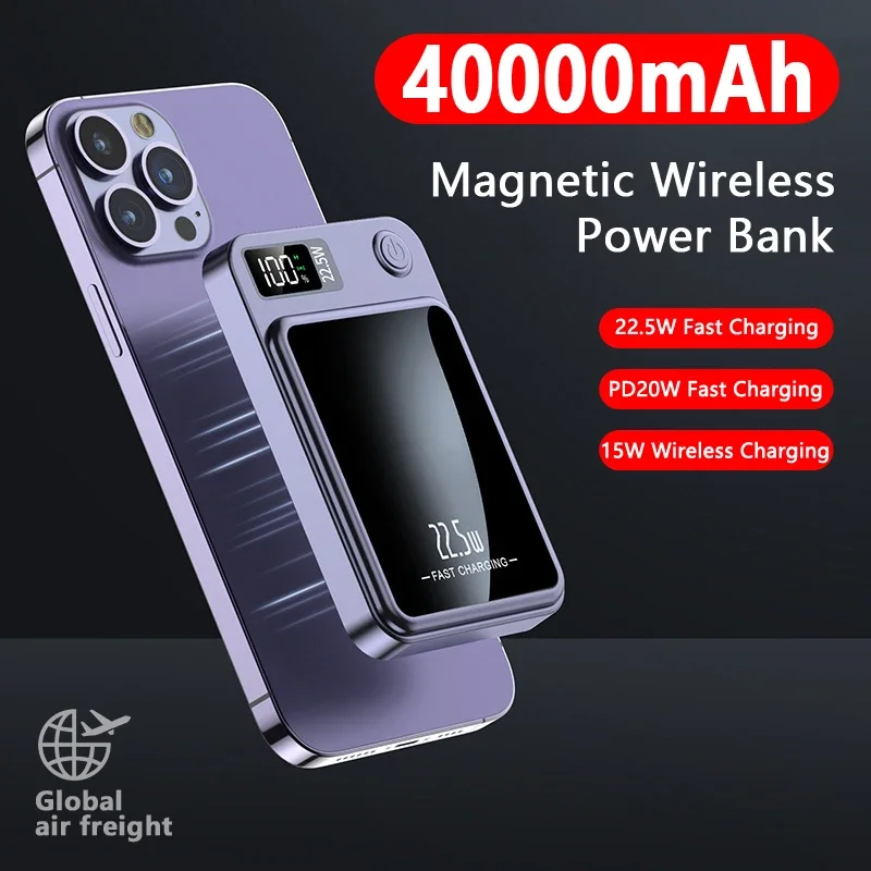 Magnetic Wireless Power Bank 30000MAH 22,5 W rýchle nabíjanie Externá nabíjačka batérií pre Huawei Samsung iPhone 12 PD 20W PowerBank