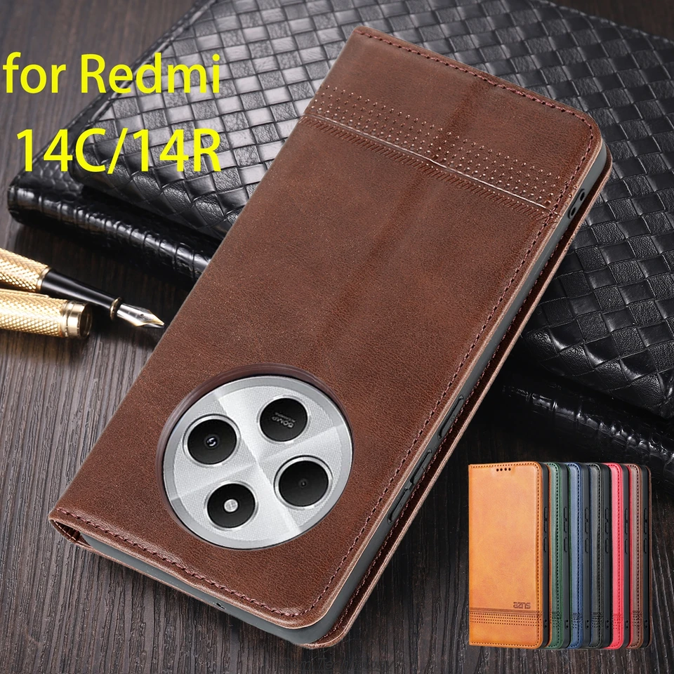Magnetická adsorpčná koža namontovaná puzdro pre Xiaomi Redmi 14C 4G / Redmi 14R 5G Flip Cover Cover Case Capa Fundas Coque