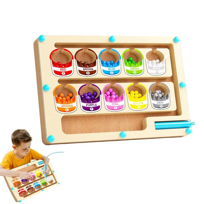 Magnetická bludisková doska skoré vzdelávanie Puzzle doska dúhové korálky puzzle puzzle sfarbenie počítanie hračiek drevené magnetické hádanky