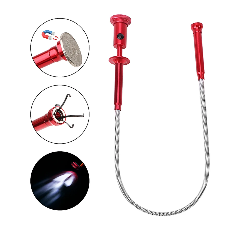 Magnetická dlhá pružina Magnet + 4 pazúry + LED svetlo Flexibilné vyzdvihnutie Nástroje na čistenie nástrojov Domáce toaletné gadget