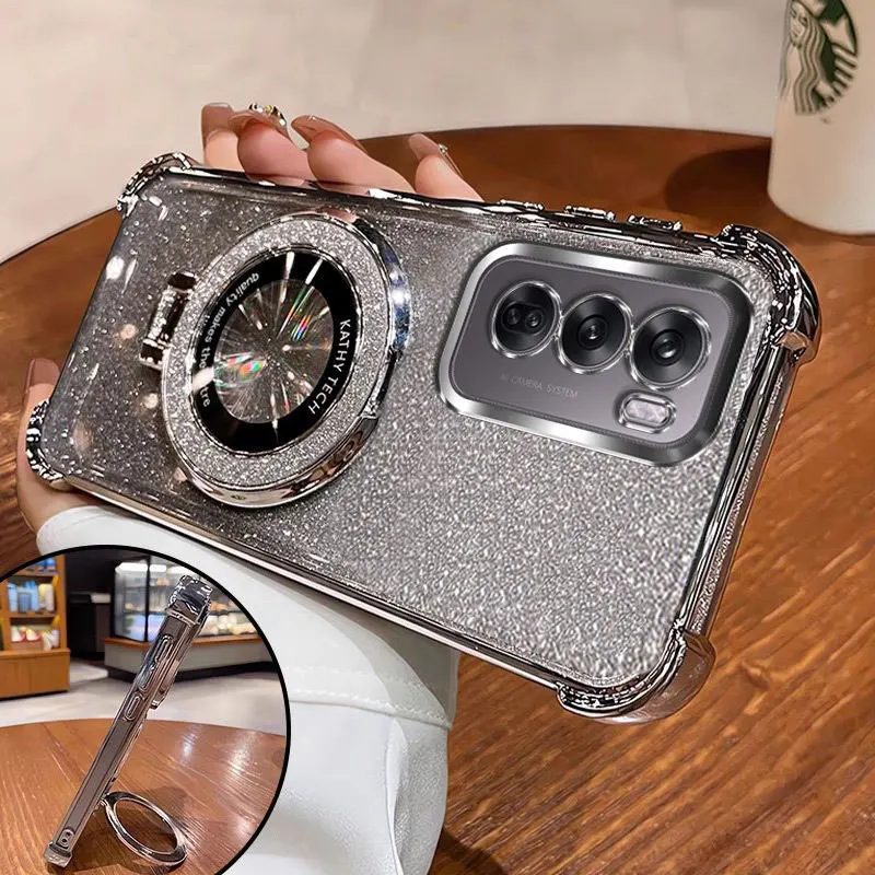 Magnetická držiak Reno12 5G puzdro, luxusný držiak stojanov pre prípad Oppo Reno 12 10 Pro Reno12 F Shockproof Cover Reno12pro Darček žien