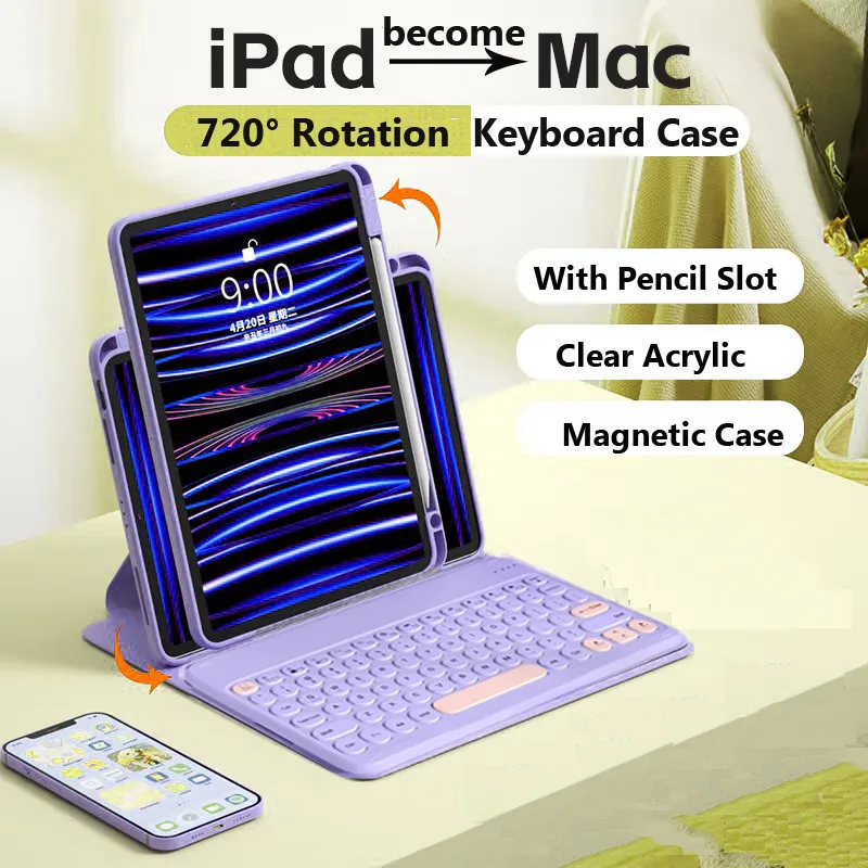 Magnetická klávesnica pre Redmi Pad SE 11inch 2023 pre Xiaomi Pad 5 PRO 11 6 6Pro 11inch 7 7 Pro 11,2 palca 360 ° Otáčanie puzdra