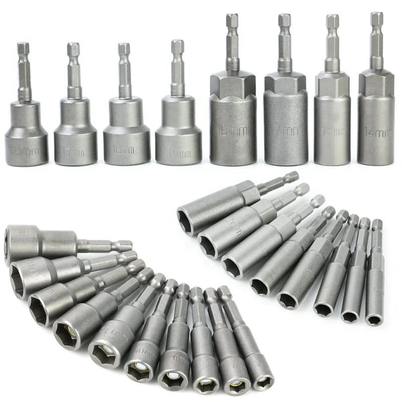 Magnetická matica Sada Dlhá skrutka Hex Hex Metric 6 mm-19 mm skrutkovacia bity pre nárazové vŕtačky