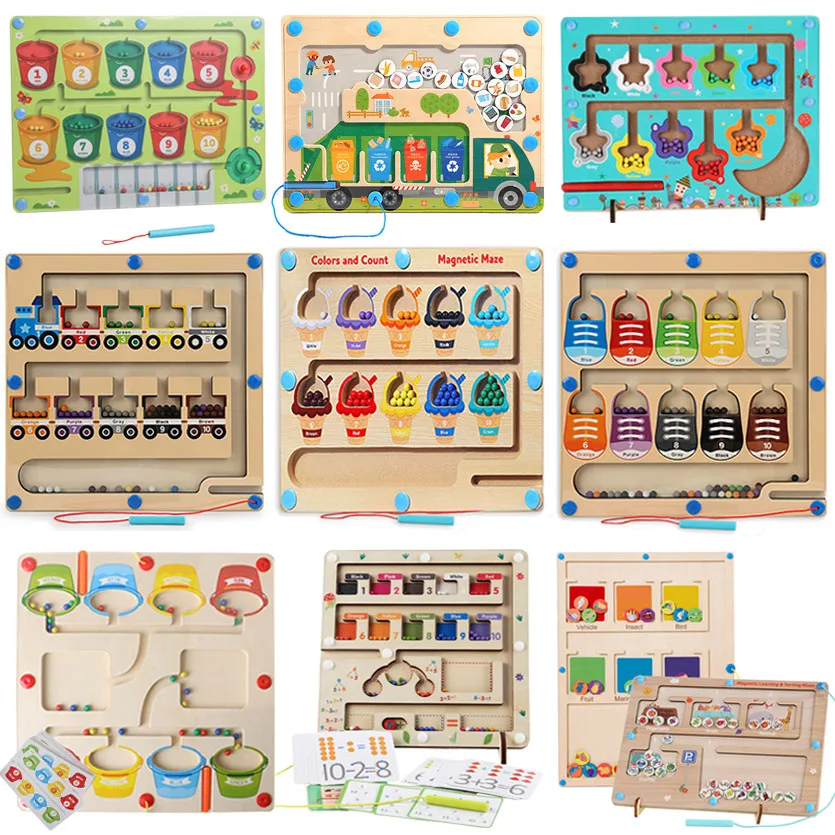 Magnetické triediace hry Montessori hračky bludiská učenie