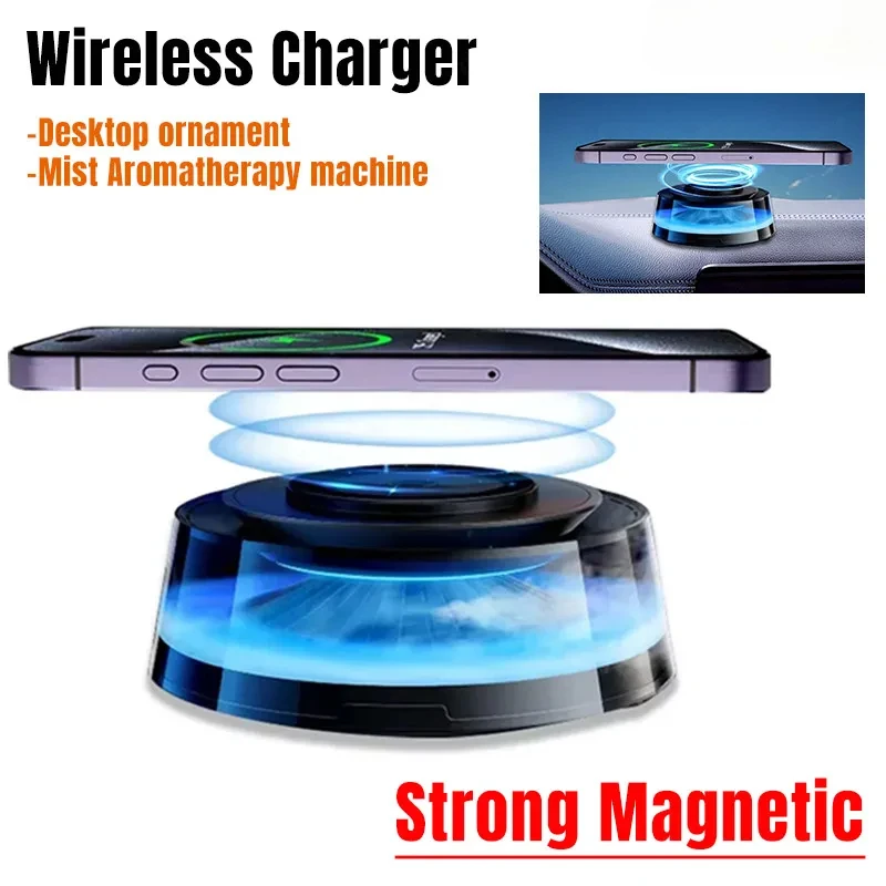Magnetický bezdrôtový nabíjač a hmla aromaterapeutický stroj pre auto pre iPhone 16 15 14 13 Samsung S24/S23 Xiaomi 15 Rýchle nabíjanie