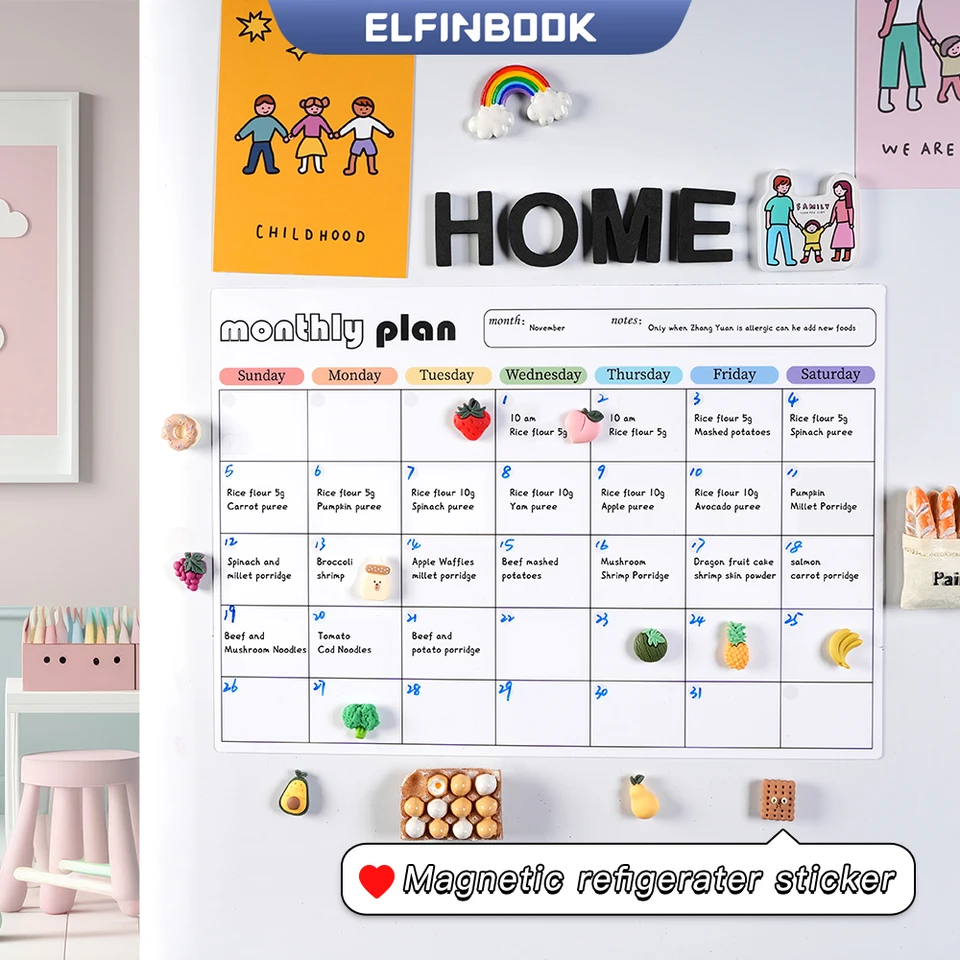 Magnetický kalendár pre chladničku Mesačný týždenný plánovací kalendárový stôl Dry Erase Erase Street Sticker Sticker Menu