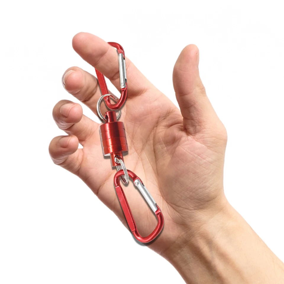Magnetický karabín prenosný rybársky magnet s dvojitou sponou kemping karabiner keychain clip zámok zámok spona hák na rybolov
