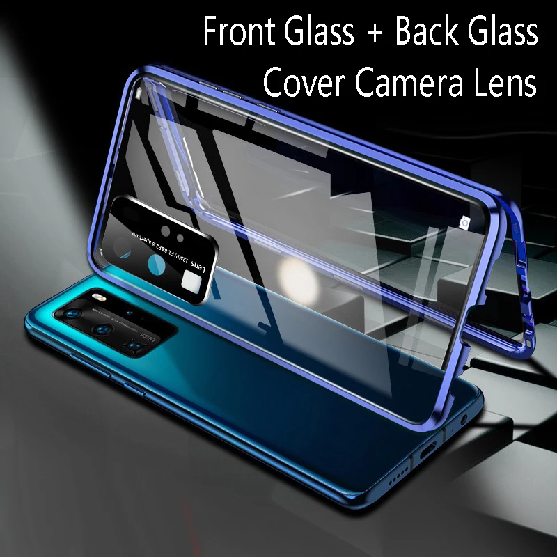 Magnetický kovový adsorpčný telefón pre puzdro pre Xiaomi Redmi Poznámka 9 10 11 12 Pro Plus K40 K50 obojstranné sklo s krytom šošovky fotoaparátu