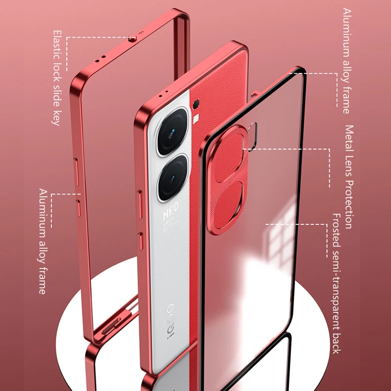 Magnetický kovový nárazník pre IQOO 12 13 Z9X Z7 PRO NEO 10 9 9S Pro Plus matný číry zadný kryt hliníkového zliatiny Frame Puzdro