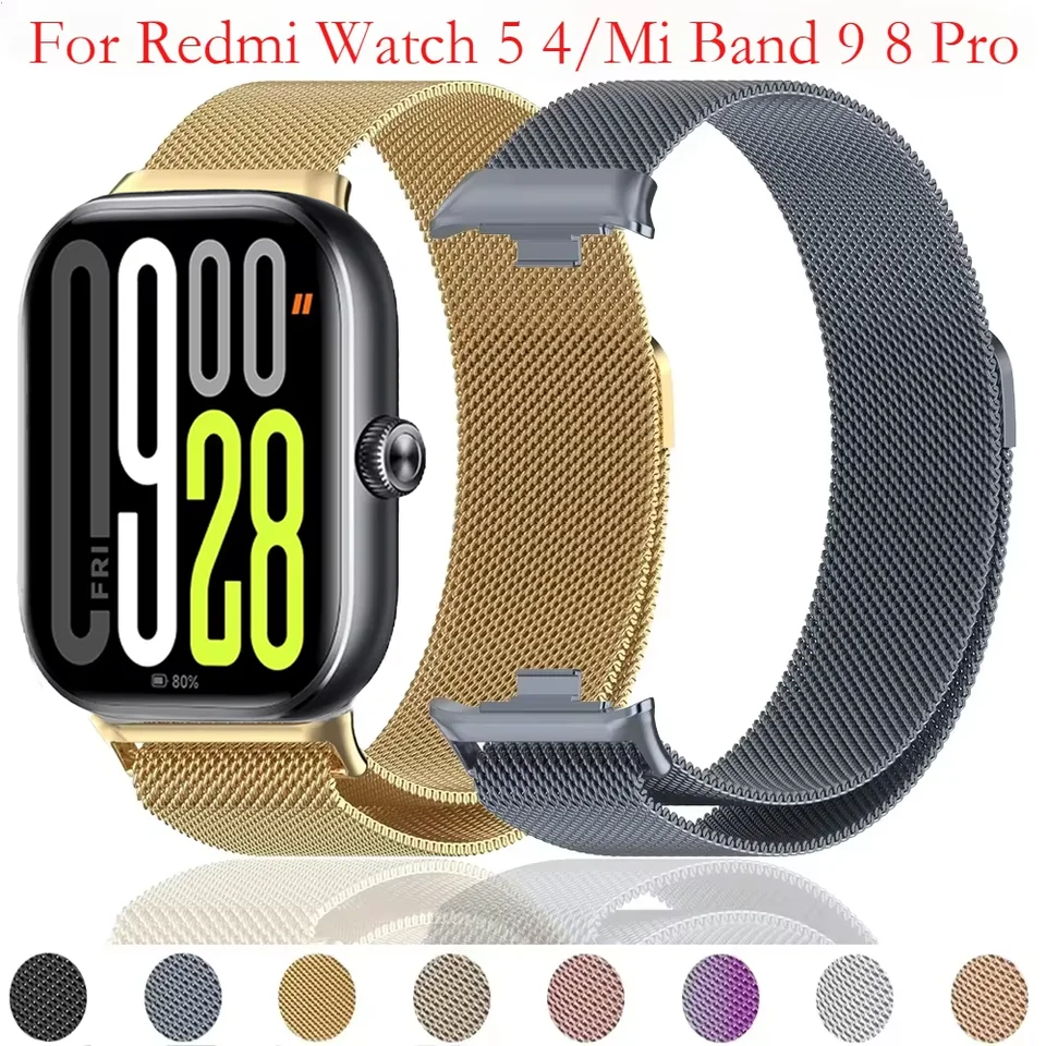 Magnetický milánsky slučkový remienok pre Xiaomi Mi Band 9 Pro/Mi Band 8 Pro Metal Originálny pohodlný náramok Redmi hodinky 5 4 Correa